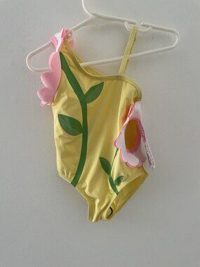 Wippette NWT UPF 50+ sun protection 3T one piece swim suit, flowers cutout, yell